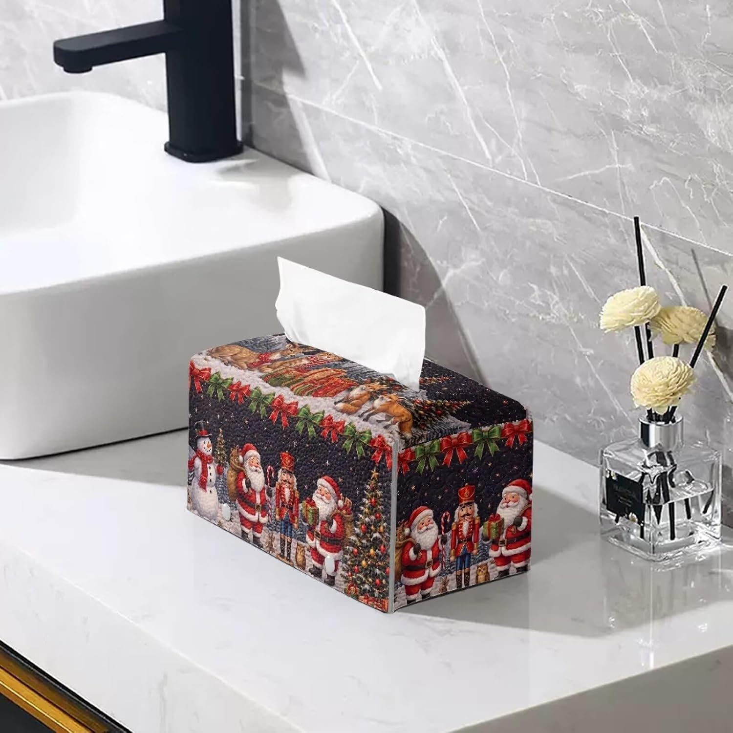 Christmas Rectangular Tissue Box Cover, Santa Nutcracker Print image 5