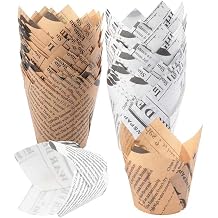 200pcs Tulip Cupcake & Muffin Tins Liners, 2 Standard Newspaper Pattern Paper Baking Cups Nature and White