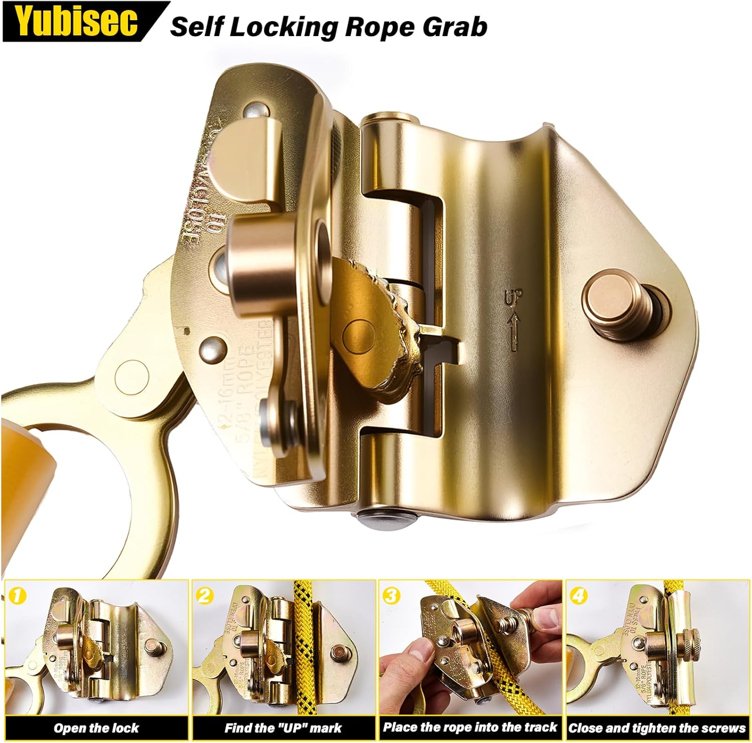 Rope Harness Safety Lanyard 25FT, Vertical Lifeline Assembly with Grab Snap Hooks Shock Absorber, Fall Protection Tree Climbing Lifeline Kit, Heavy Duty Roof Safety Equipment ANSI CE - Image 4