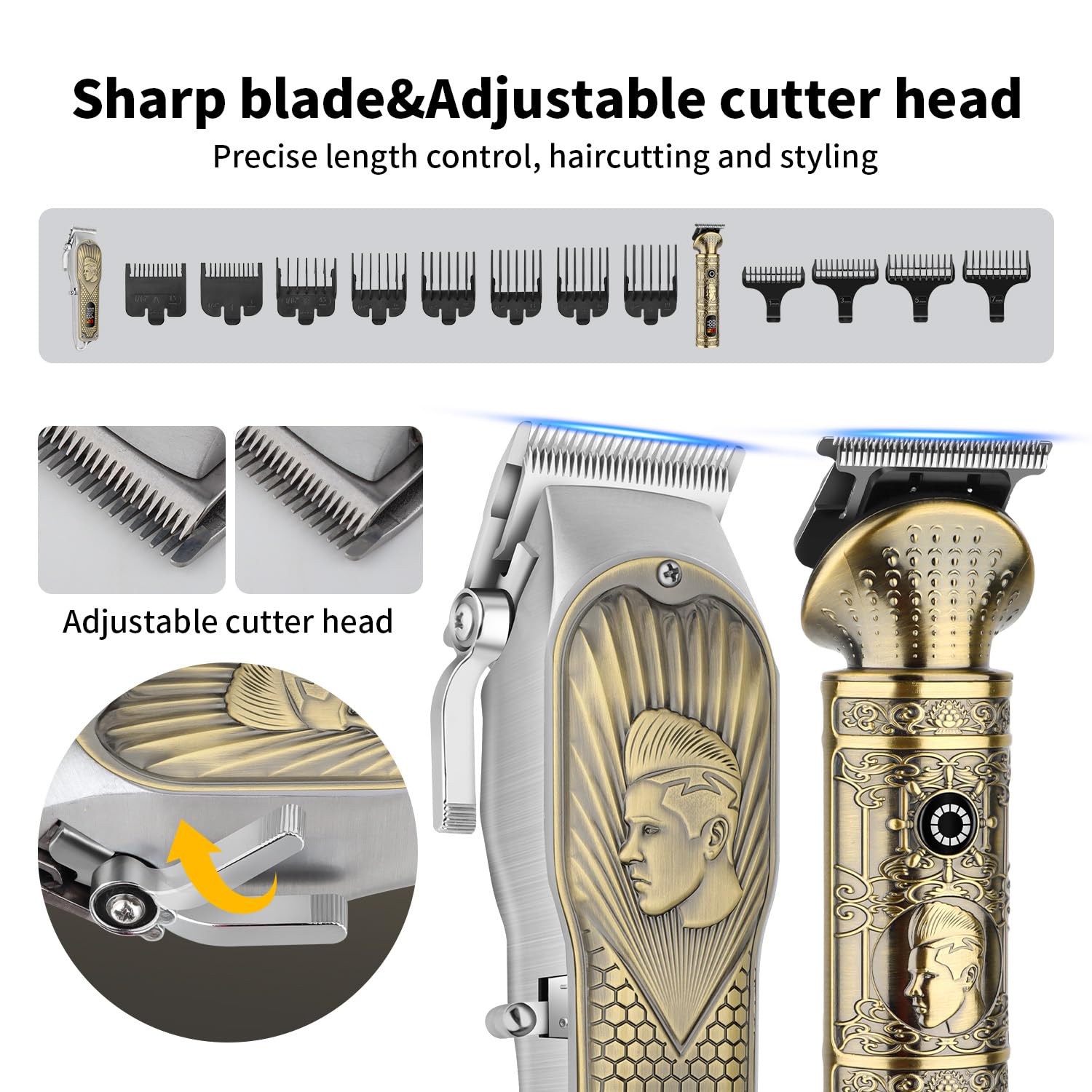 HIENA PRO Professionelle Haarschneidemaschinen Herren, schnurlose Haarschneidemaschine für Barber Clippers und Trimmer Set LED Display Haarschnitt Set mit Folienrasierer für Zuhause/Barbershop