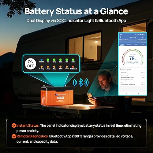 Miniatura 7 de ECO-WORTHY 12V 300Ah Batería de litio LiFePO4 Bluetooth con LEDs SOC, protección contra bajas temperaturas, 3840Wh, BMS de 200A hasta 15000 ciclos
