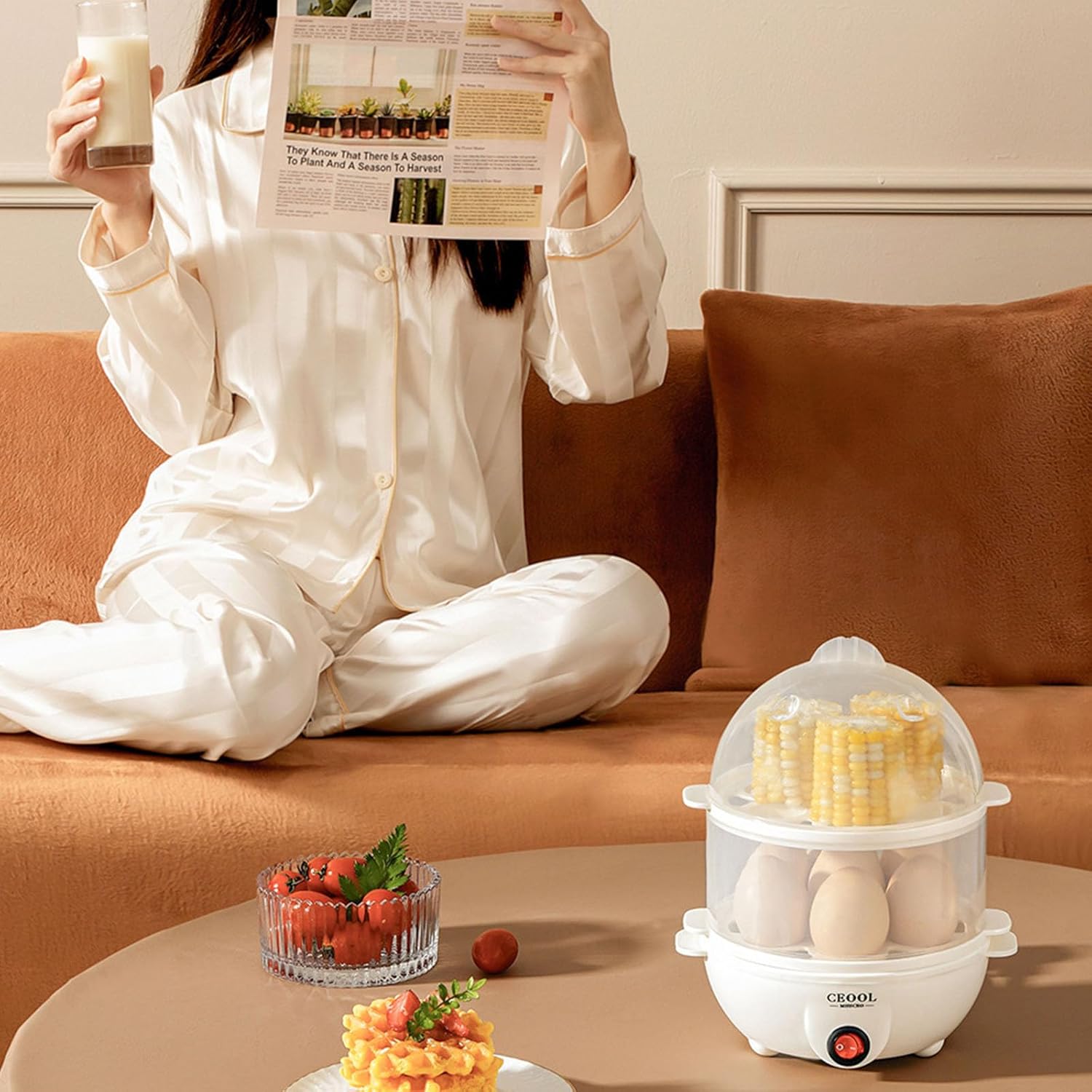 Automatic Eggs Boiler Cooker 14 Cup Capacity Steamer For Dumplings Vegetables Portable Breakfast Maker For Dorm Thermal Sensor Auto Shutoff Cooker