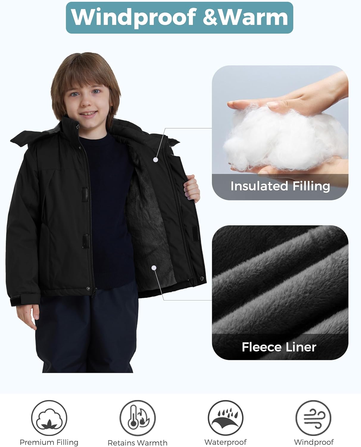 ZSHOW Boys' Waterproof Ski Jacket Windbproof Hooded Mountain Sportswear Outdoor Raincoat - Image 4