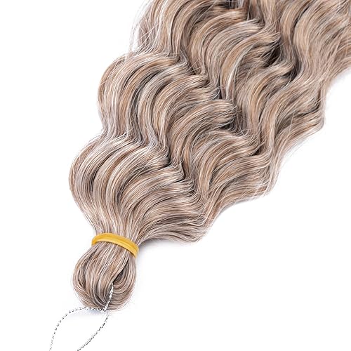 Miniatura 5 de MAYSA Cabello rizado de ganchillo marrón ombré, pelo sintético de ganchillo con ondas oceánicas, 22 pulgadas, 6 paquetes de extensiones de cabello