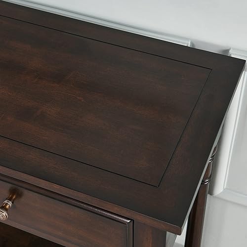 Miniatura 6 de Mesa consola de madera maciza con 2 cajones, mesa de sofá decorativa de 2 niveles de 35.4 x 30 pulgadas con estante de almacenamiento multicapa,
