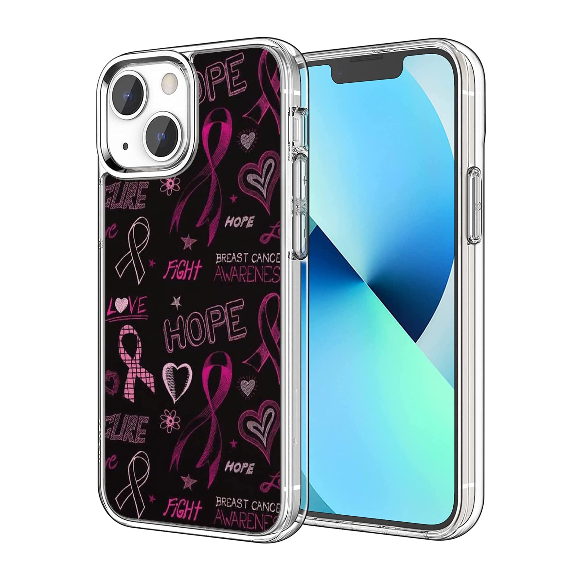 Compatible with iPhone 14 Case, Breast Cancer Awareness Breast Cancer Survivor Gifts Clear Case Sotf TPU Shockproof Protective Cover Case