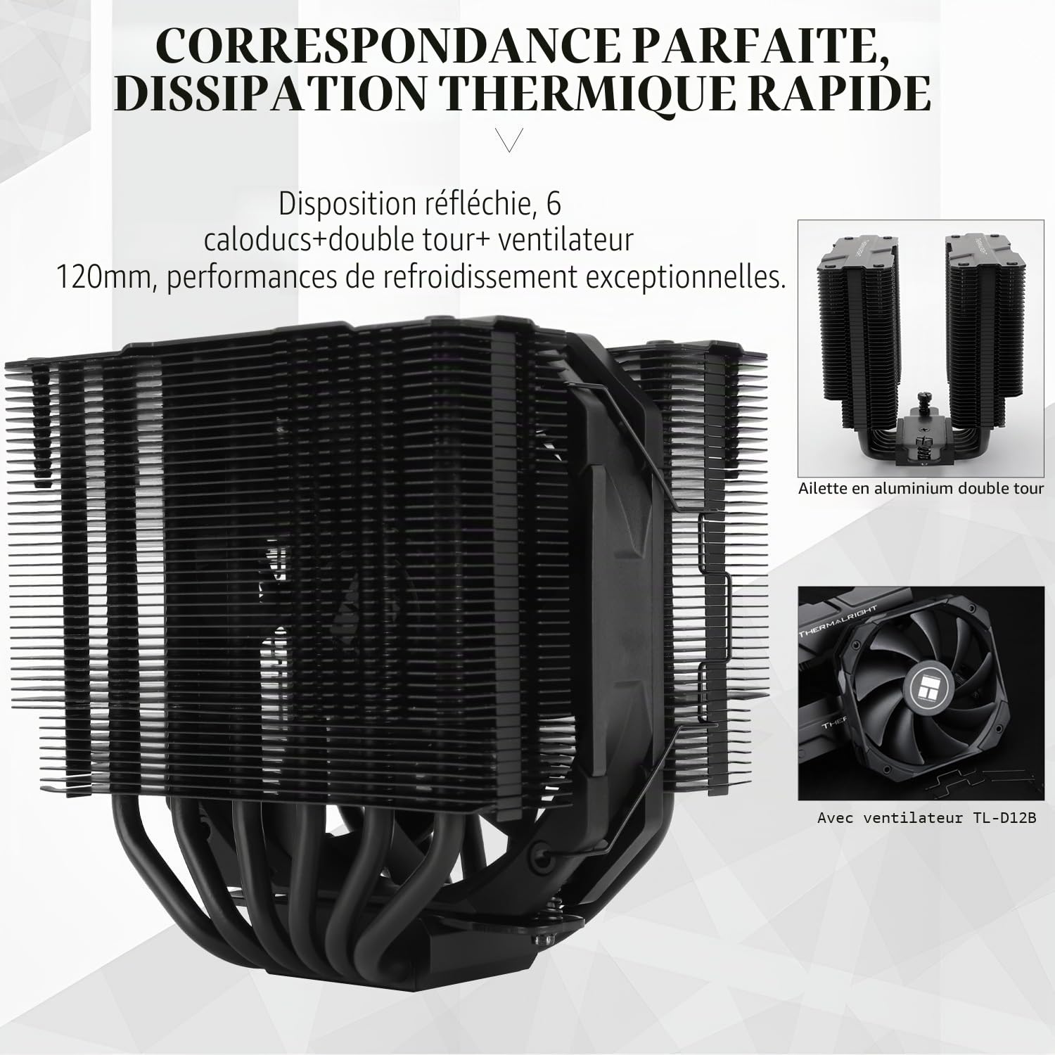 Thermalright Peerless Assassin 120 Mini Refroidisseur de processeur, 6 pipes thermiques, technologie AGHP avec ventilateur PWM 120 mm, vitesse 1500 tr/min, pour AMD : AM4/AM5/Intel LGA