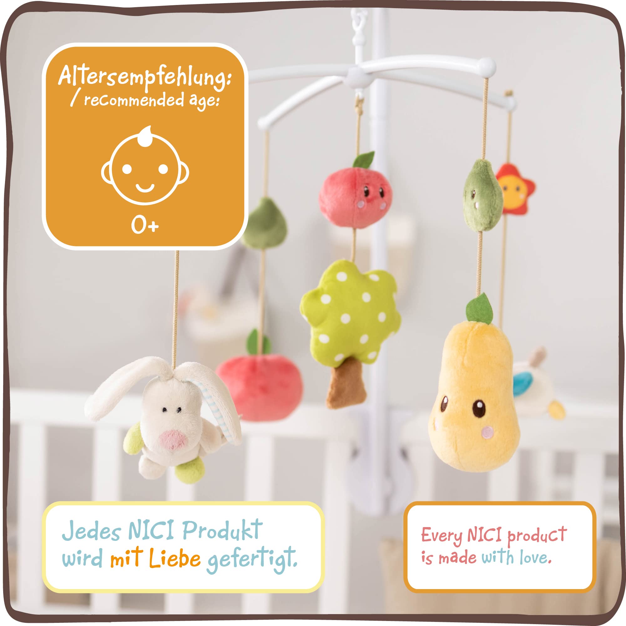 NICI Mobile Musical avec Lapin et Hibou 40 cm, Mobile Coloré pour Bébé avec 5 Figurines Amovibles et Fixation au Lit, dans Un Emballage Cadeau - 48511