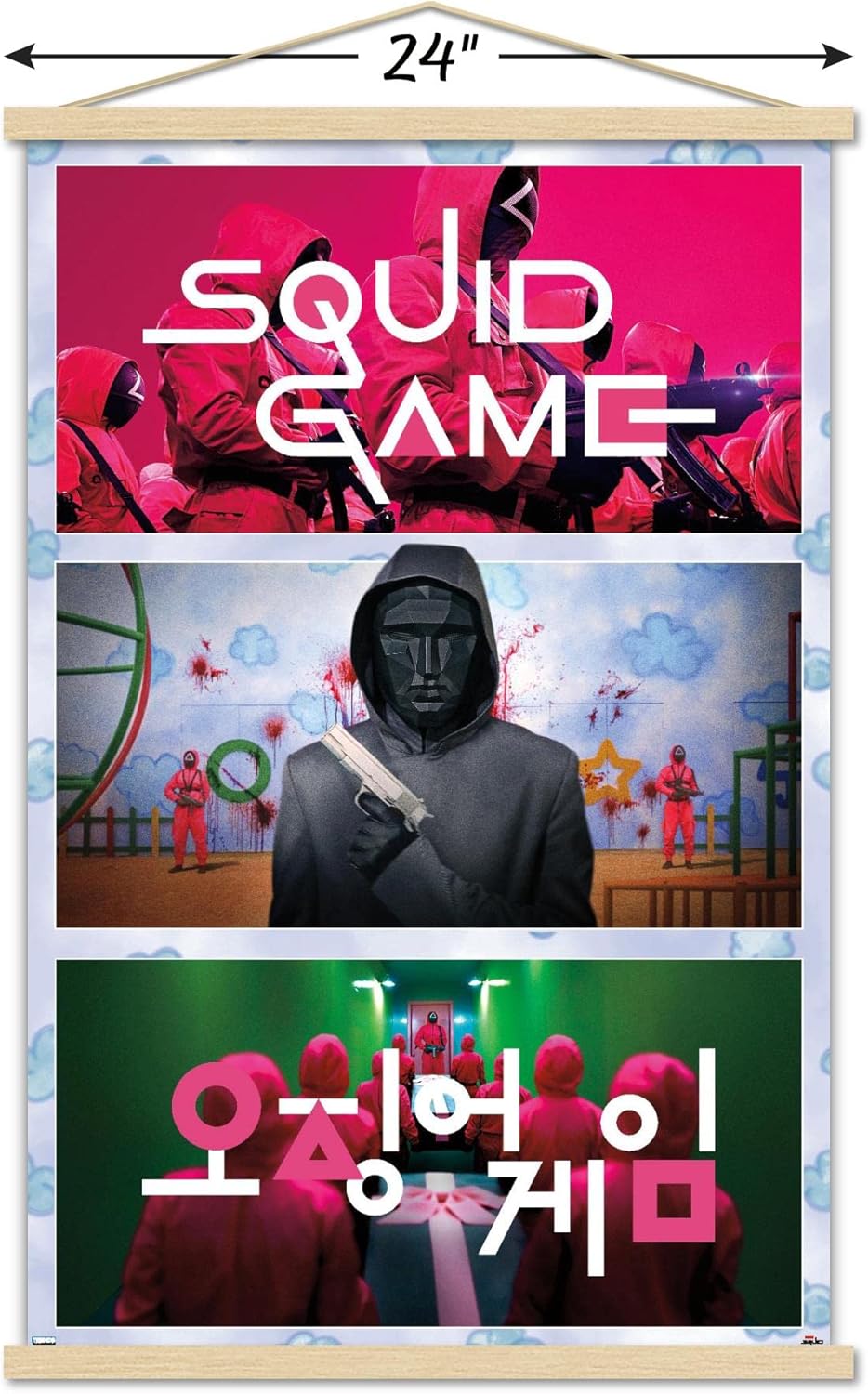 Trends International Netflix Squid Game - Collage Wall Poster, 22.375" x 34", Print and Beechwood Hanger Bundle