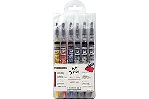 SENNELIER Ink Brush Pen, Set of 6, Iridescent: Shimmering Strokes for Artistic Expression