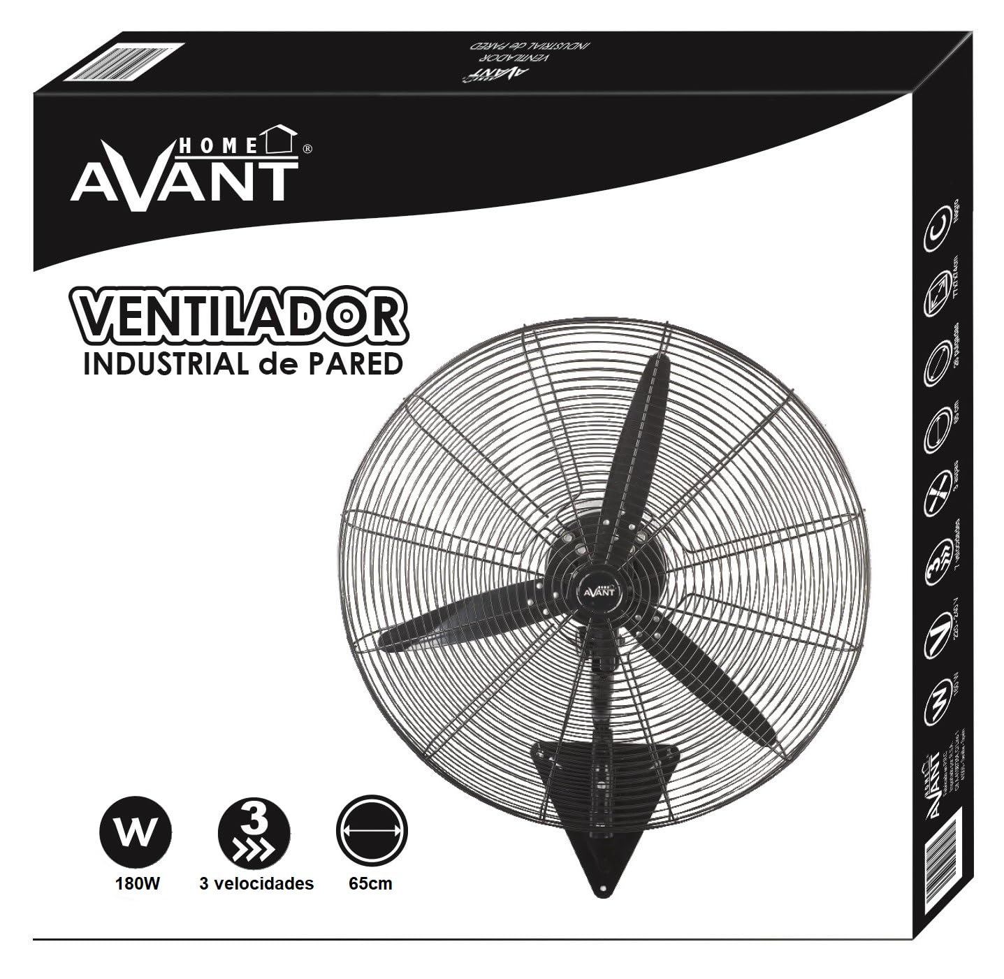 Ventilador Industrial de Pared, 180 W, Acero Inoxidable, 3 Velocidades, Inclinación ajustable Trabajo pesado Oscilante