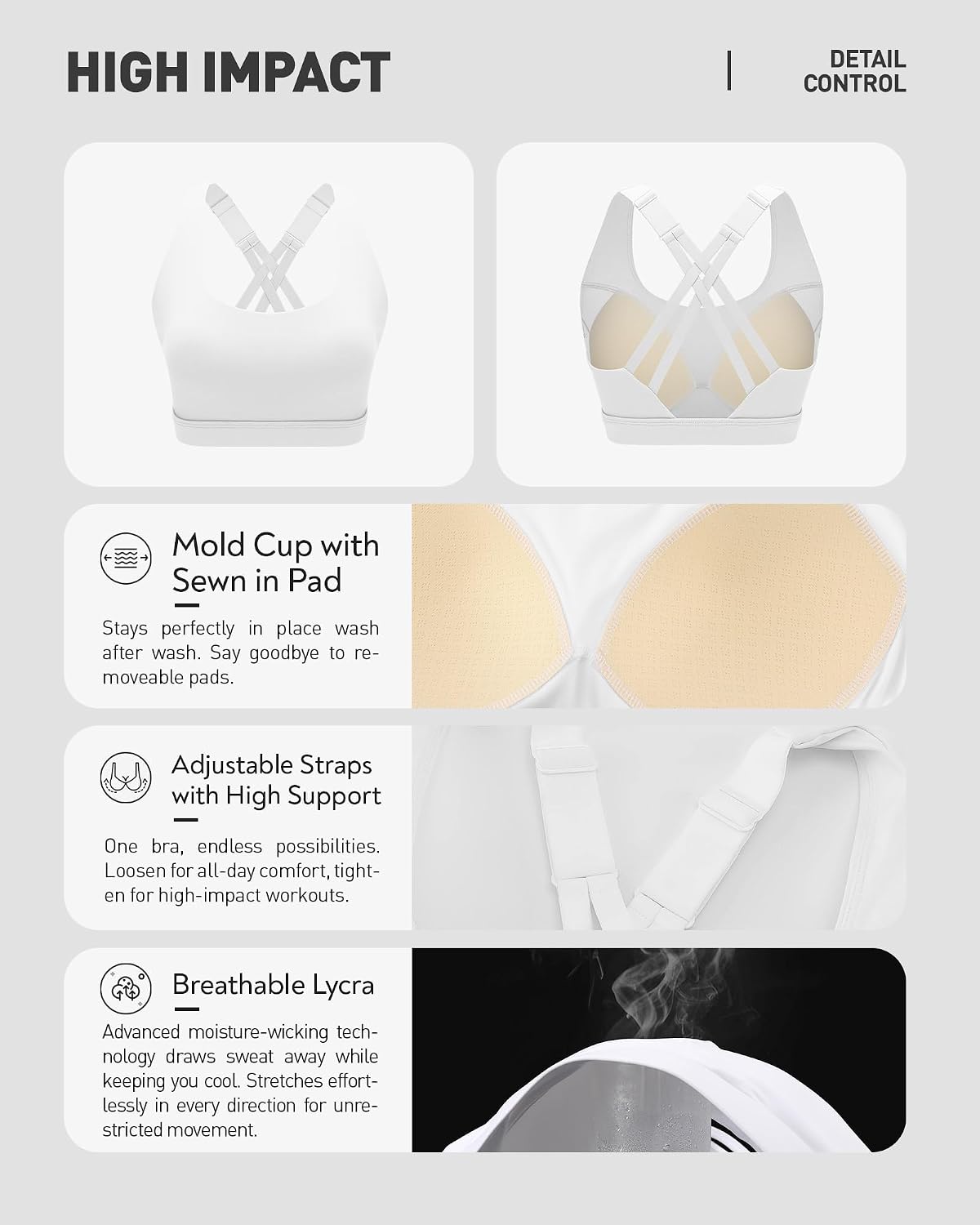 RUNNING GIRL Sports Bras for Women High Impact, Adjustable Strappy Back Molded Cup High Support Sports Bra with Sewn in Pads