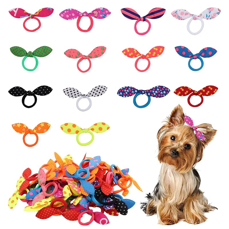 Acessórios para Pelos de Cães Pequenos com Laços de Cetim e Elástico LUSTRIB, Pacote com 50