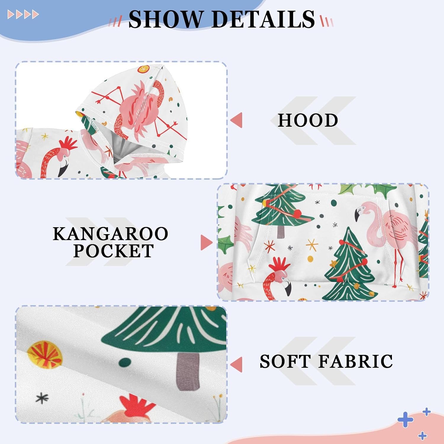 ZZXXB Xmas Flamingo Love Kids Sweatshirts Boys Girls Hooded Kangaroo Pocket Pullover Tops XS-XXL