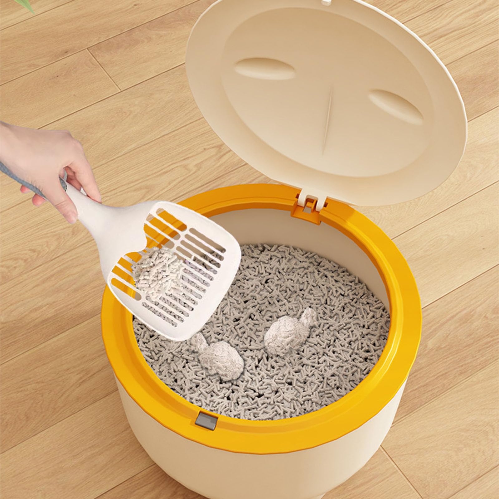 Pattumiera multifunzionale per gatti con coperchio a pressione dal design chiuso, ideale per il controllo degli odori in una soluzione di rifiuti domestici adatta ai gatti