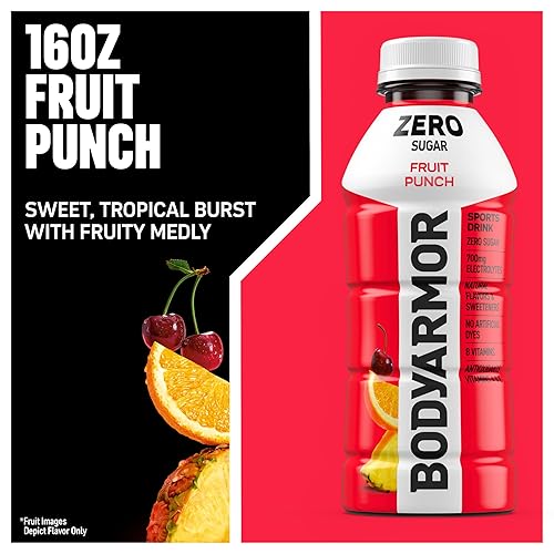 Miniatura 3 de BODYARMOR ZERO Sugar Fruit Punch, bebida deportiva sin azúcar, hidratación baja en calorías, sabores naturales con electrolitos llenos de potasio,