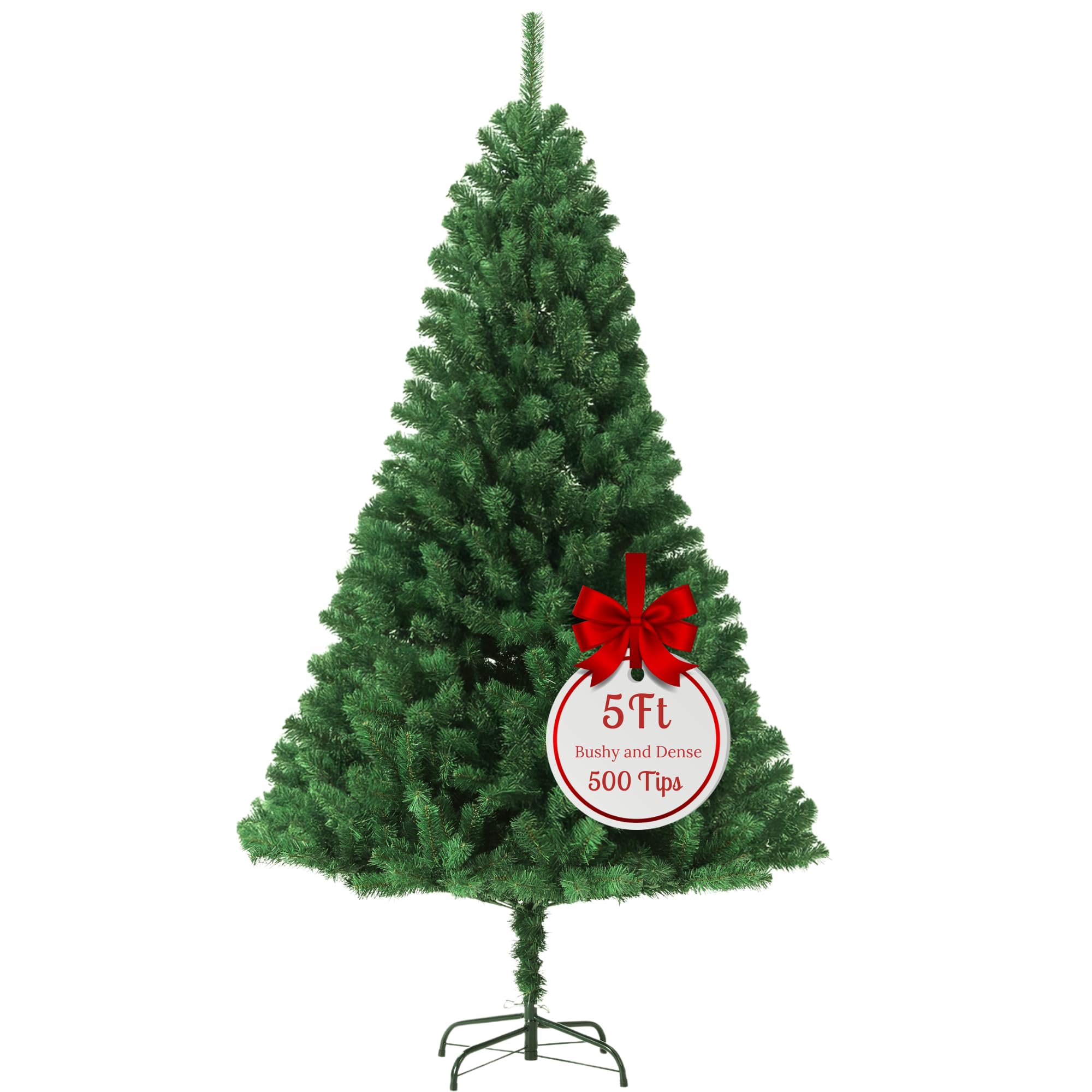 EVRE 5FT Realistic Artificial Christmas Tree 500 PVC Tips Pine Branches Metal Stand Easy Assembly Bushy Premium Fir Christmas Tree 5FT 150cm Green Small Xmas Tree Indoor Outdoor Holiday Decorations