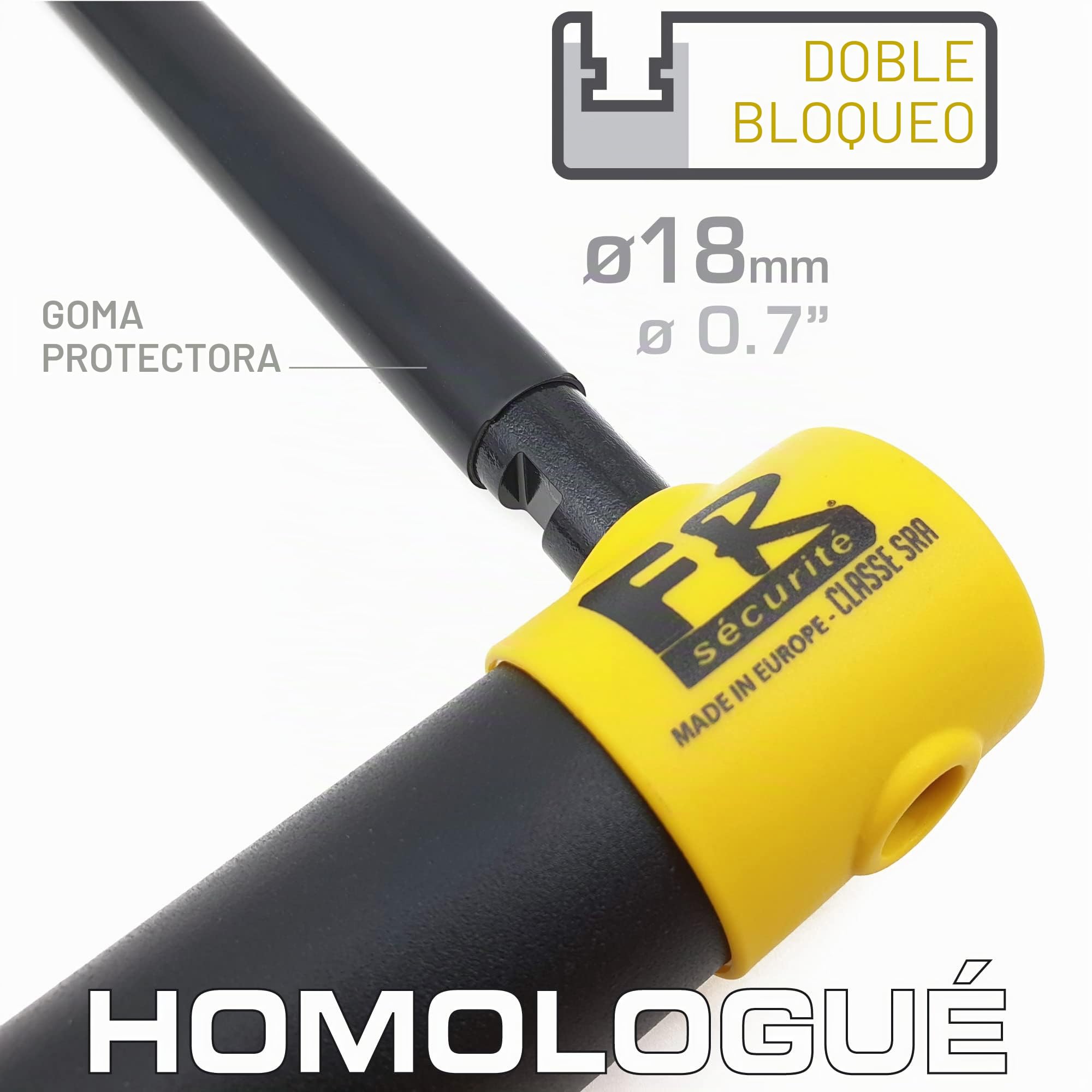 FR SECURITE FR85120 Candado Moto U Alta Seguridad Homologado SRA, Horquilla ø18 Acero Endurecido Doble Bloqueo Antirayones, Cerradura Antiganzúa, U lock Antirrobo 85x120mm para Motocicleta, Scooter