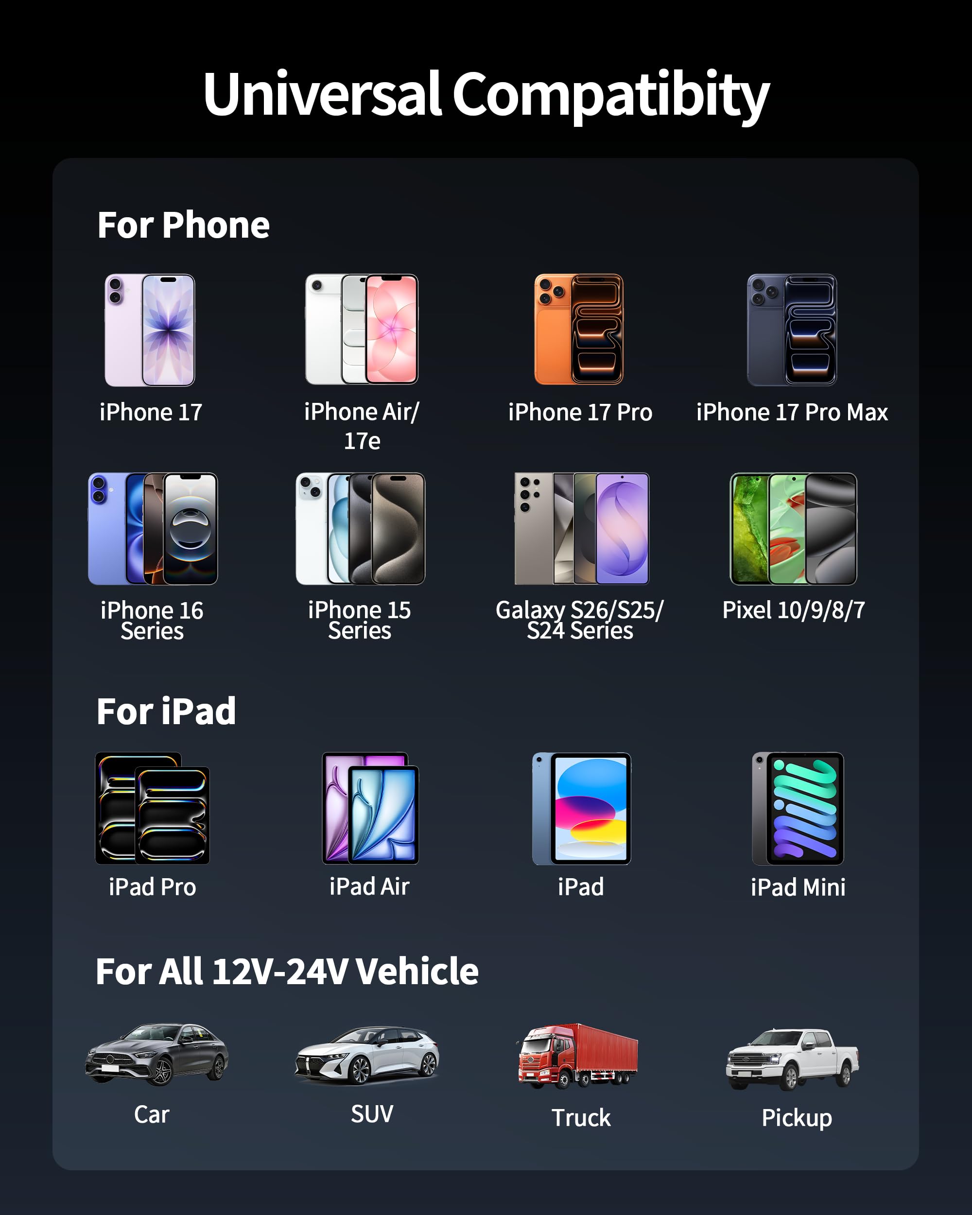 WODENTA Cargador de coche para iPhone 15/16 Pro Max, 67 W, 3 puertos, cargador rápido USB C, adaptador de encendedor de cigarrillos con cable USB C a C de 3 pies para iPhone 15/16/Pro Max/Plus/16e