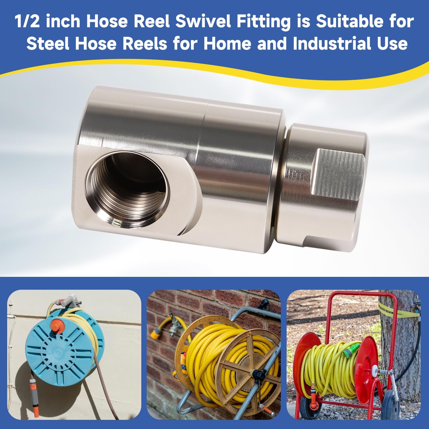 ½ inch ½’’ for FXF Heavy Duty Hose Reel Swivel with Grease for Zerk Fitting Compatible with Home and Industrial Steel Hose Reel, for Super Swivel