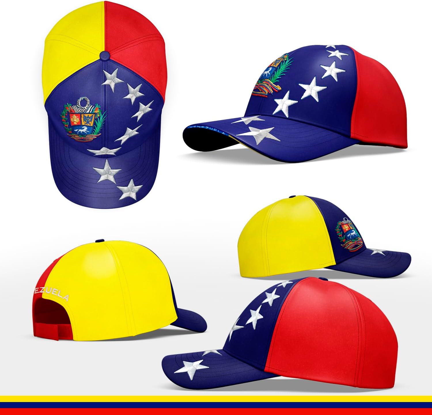 Gorra Tricolor de Venezuela con Escudo y Estrellas + Cadenita Plat