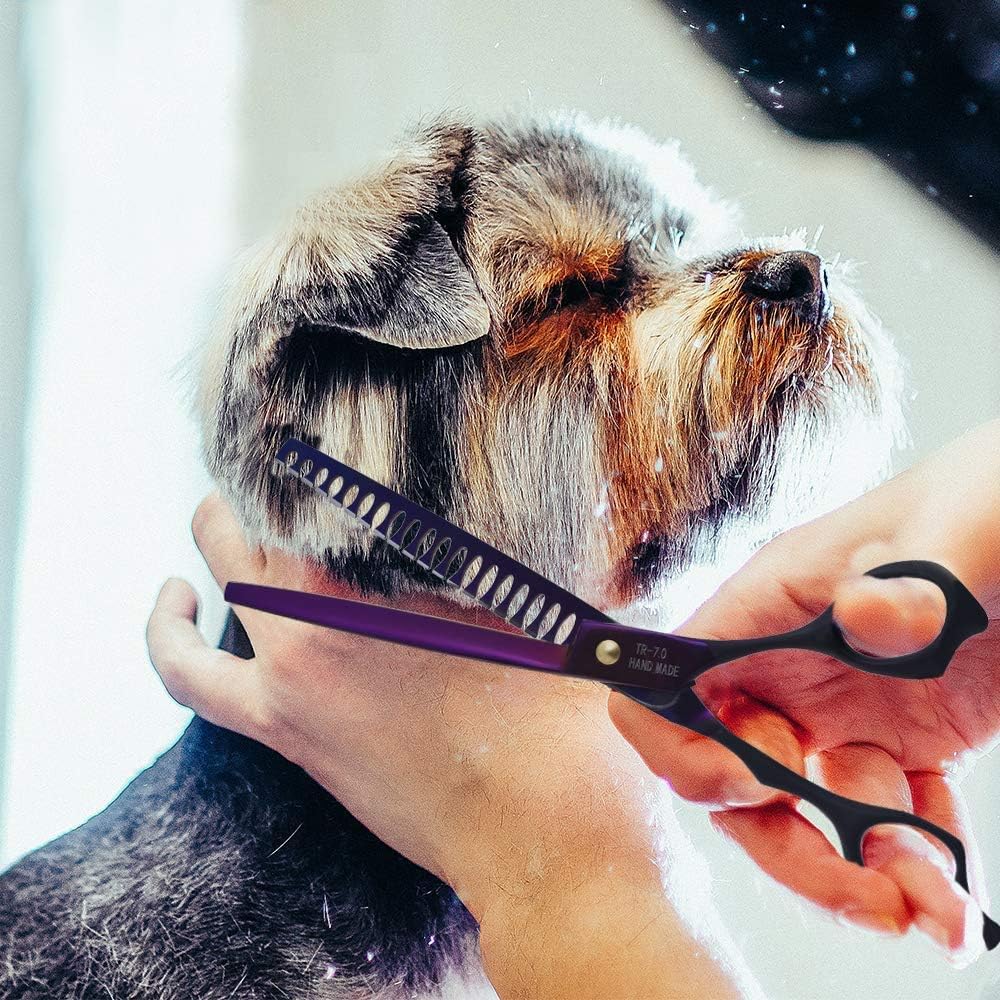 Purple Dragon Professional 7.0/8.0 inch Pet Grooming Hair Cutting Scissor and 6.75/8.0 inch Dog Chunker Shear - Japan 440C Stainless Steel for Pet Groomer or Family DIY Use (Chunker Scissor)