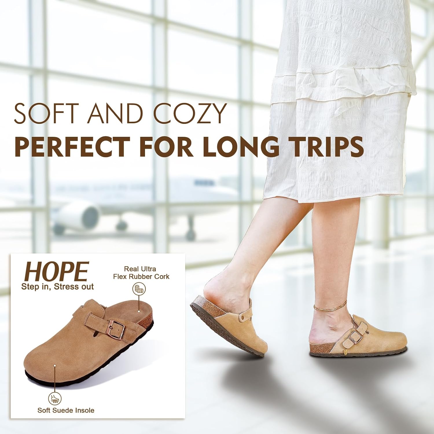 Women and Men Genuine Suede Clogs Cork Footed Sandals Mules Potato Shoes with Arch Support