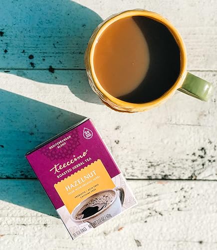 Miniatura 5 de Teeccino Café de hierbas orgánico sin cafeína, paquete variado de 2 sabores, 1 cada uno: avellana tostado medio y chocolate de maca (10 unidades)