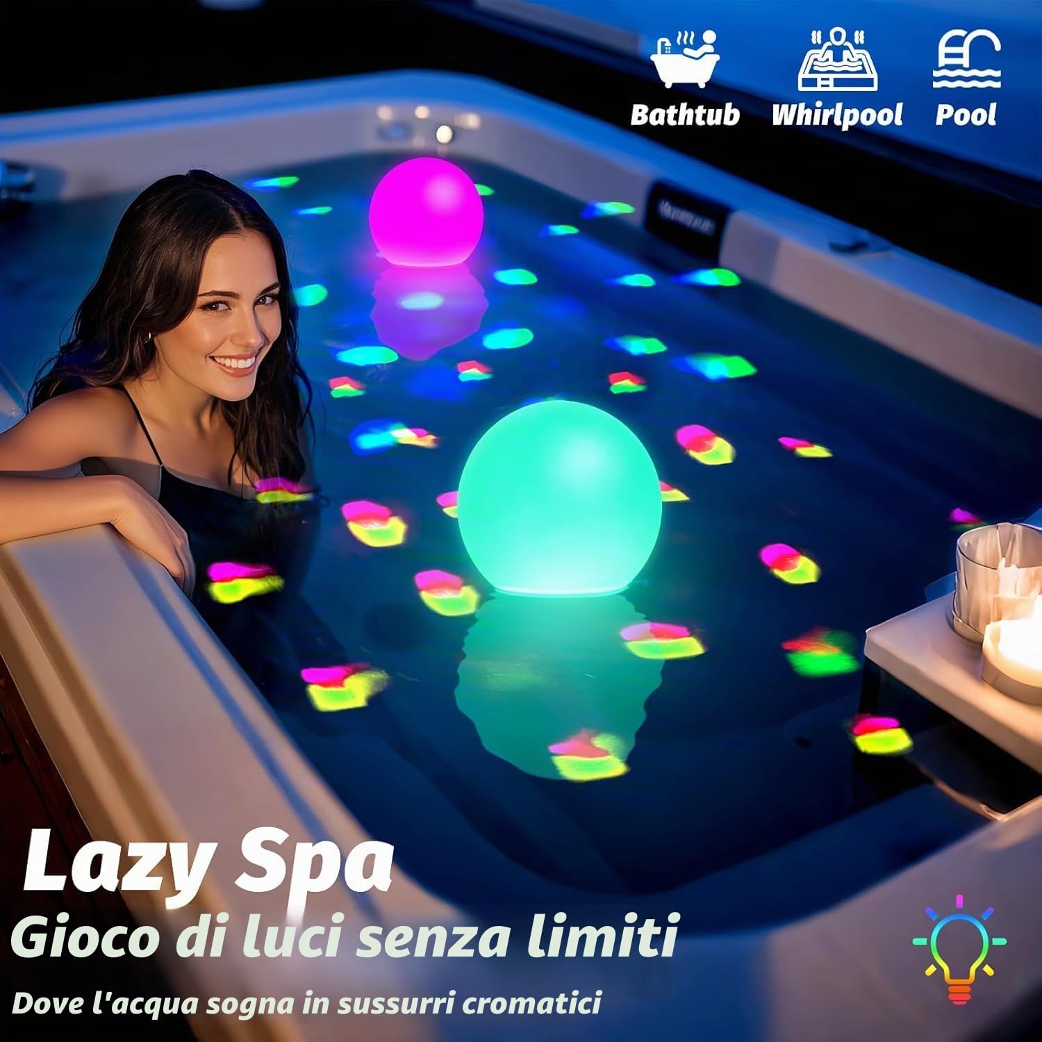 DeeprBlu 2025 Luci Piscina Galleggianti con Spettacolo di ​Effetti Luminosi​ Subacquei, Illuminazione Piscina Ricaricabili Impermeabile IP68, Luci Vasca Idromassaggio Cambia Colore Sfera - 2 Pezzi
