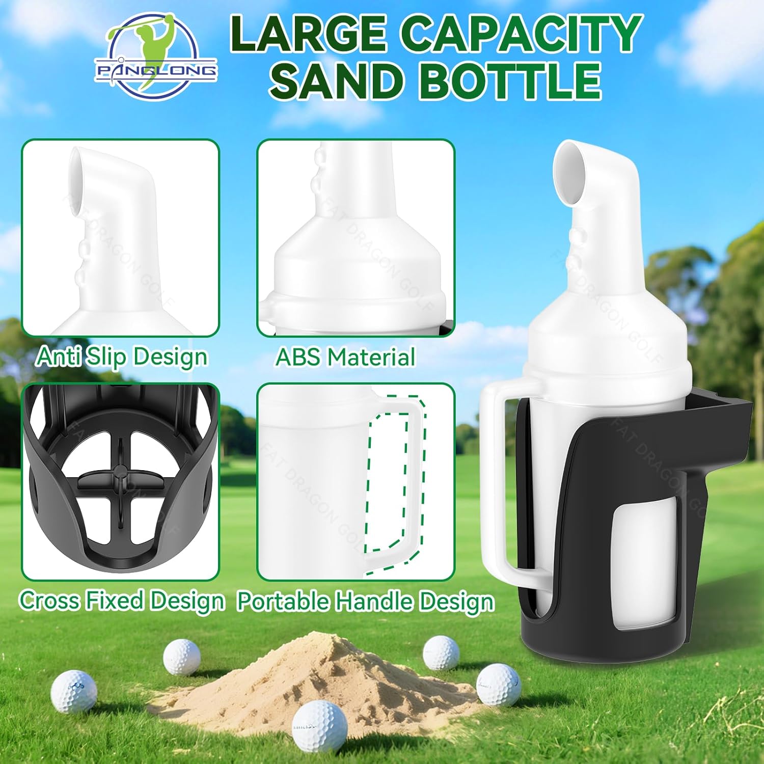 Panglong Precedent No-Drilling Golf Sand Bottle with Handle 1PC or 2PC, 35oz Divot Filler Sand Bottle, Only Fits Club Car Precedent Golf Cart, Multiple Mounting Locations/Installation Option