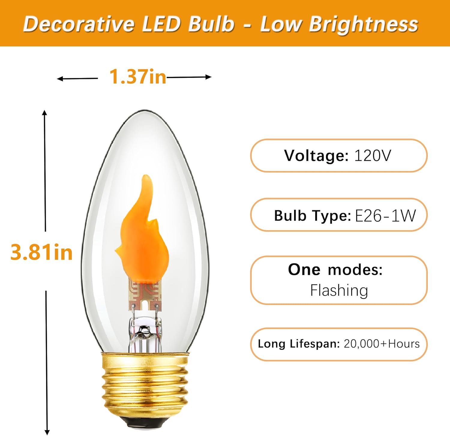 Flickering Flame Light Bulbs, E26 Flicker LED Bulb,Candelabra Flame Effect LED Bulb for Halloween Christmas Party Decoration,1W,100LM,Clear Glass,6Pack