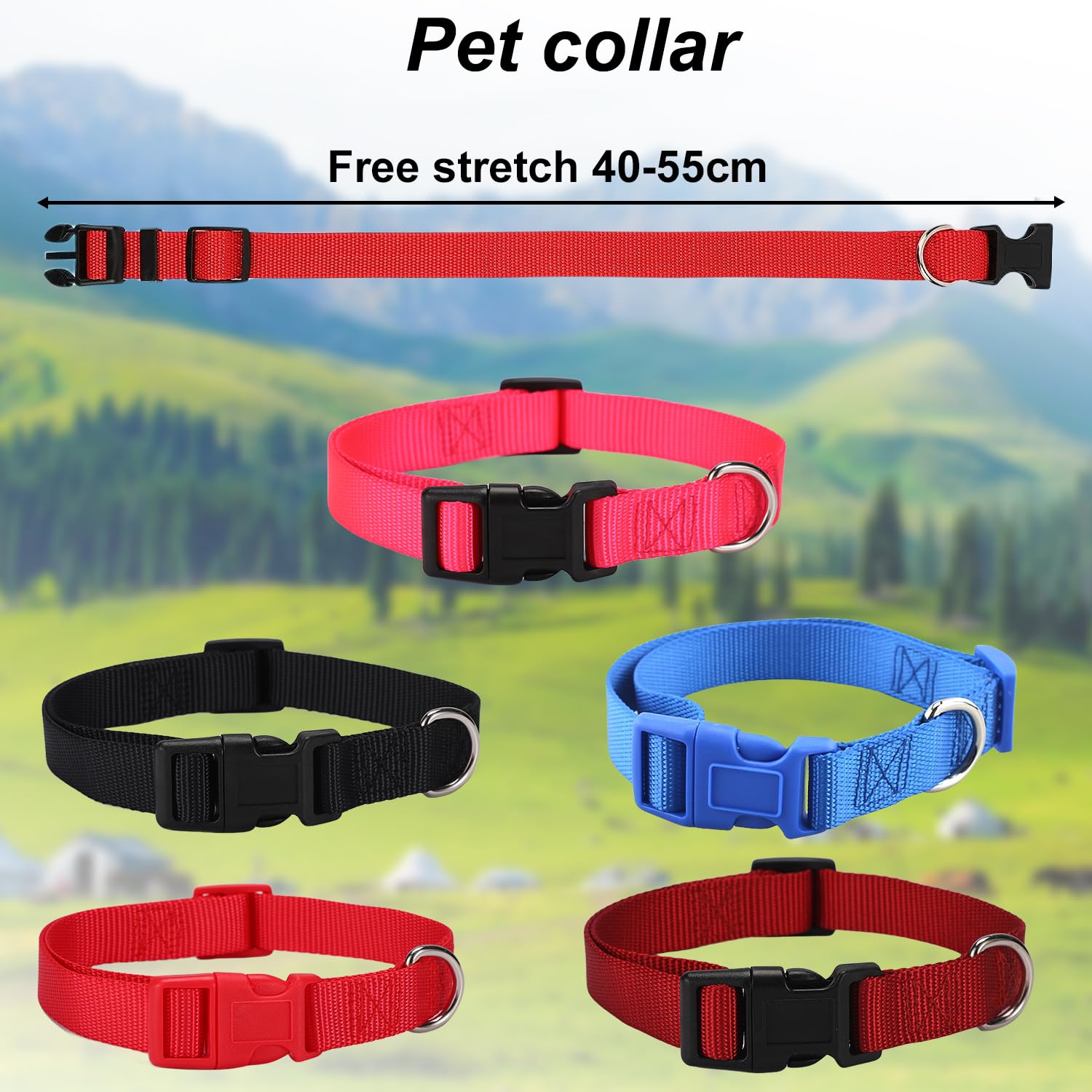 Lot de 5 colliers de chèvre avec clochettes réglables multicolores pour petits animaux de ferme 40-55 cm