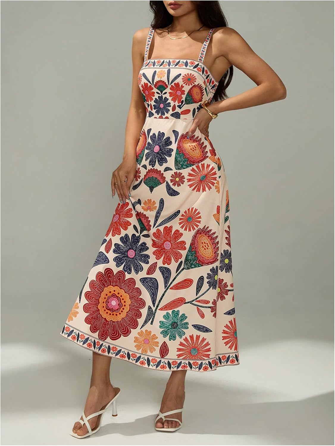 GORGLITTER Women's Floral Print Backless Maxi Dresses Sleeveless Boho Summer Vacation A Line Flowy Prom Long Sundresses - Image 4