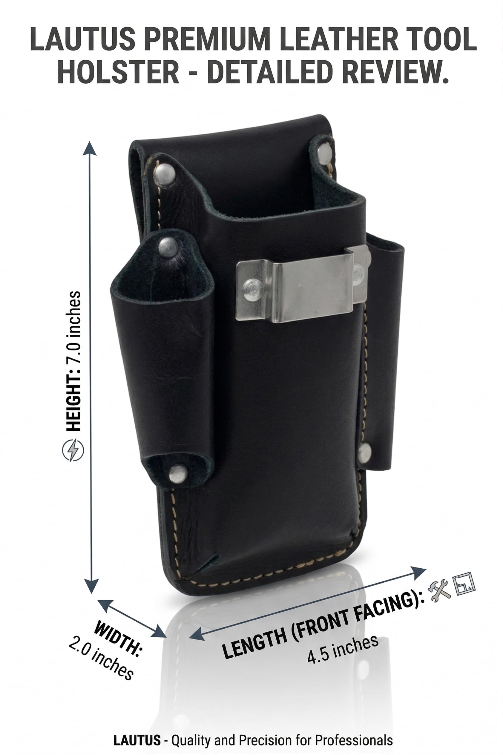 LAUTUS Piccola borsa porta attrezzi in pelle – 4 tasche in pelle resistente con grana superiore con clip per metro a nastro, custodia professionale per elettricisti e fai da te