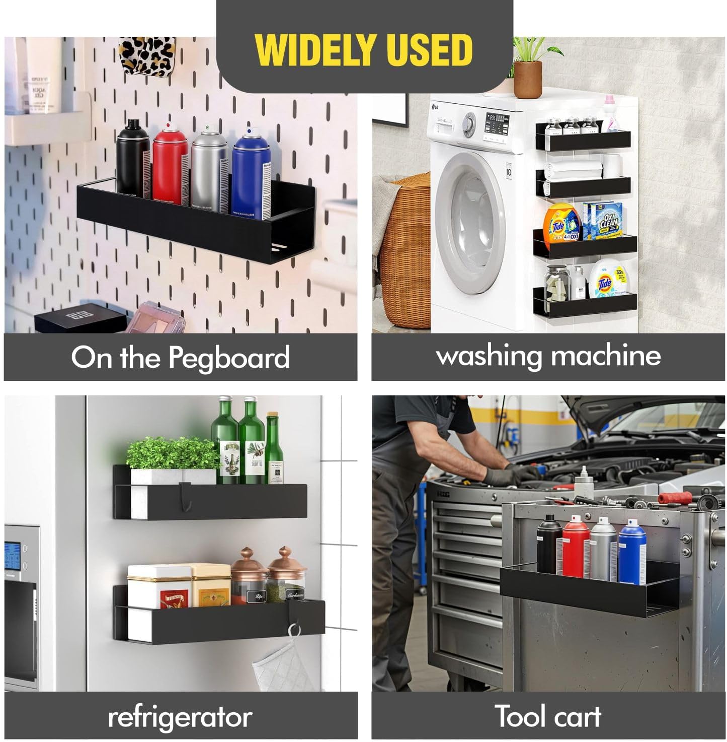 Magnetic Spray Can Holder, 4-Pack Magnetic Spray Bottle Holder and Toolbox Accessories for Garage and Workspace, Wall Mounted Rack for Aerosol Cans, Spray Bottles, Spray Paint Organizer (4)