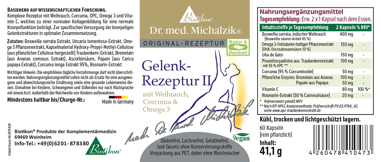 Gelenk-Rezeptur I + II nach Dr. Michalzik, Glucosamin, 150 Kapseln