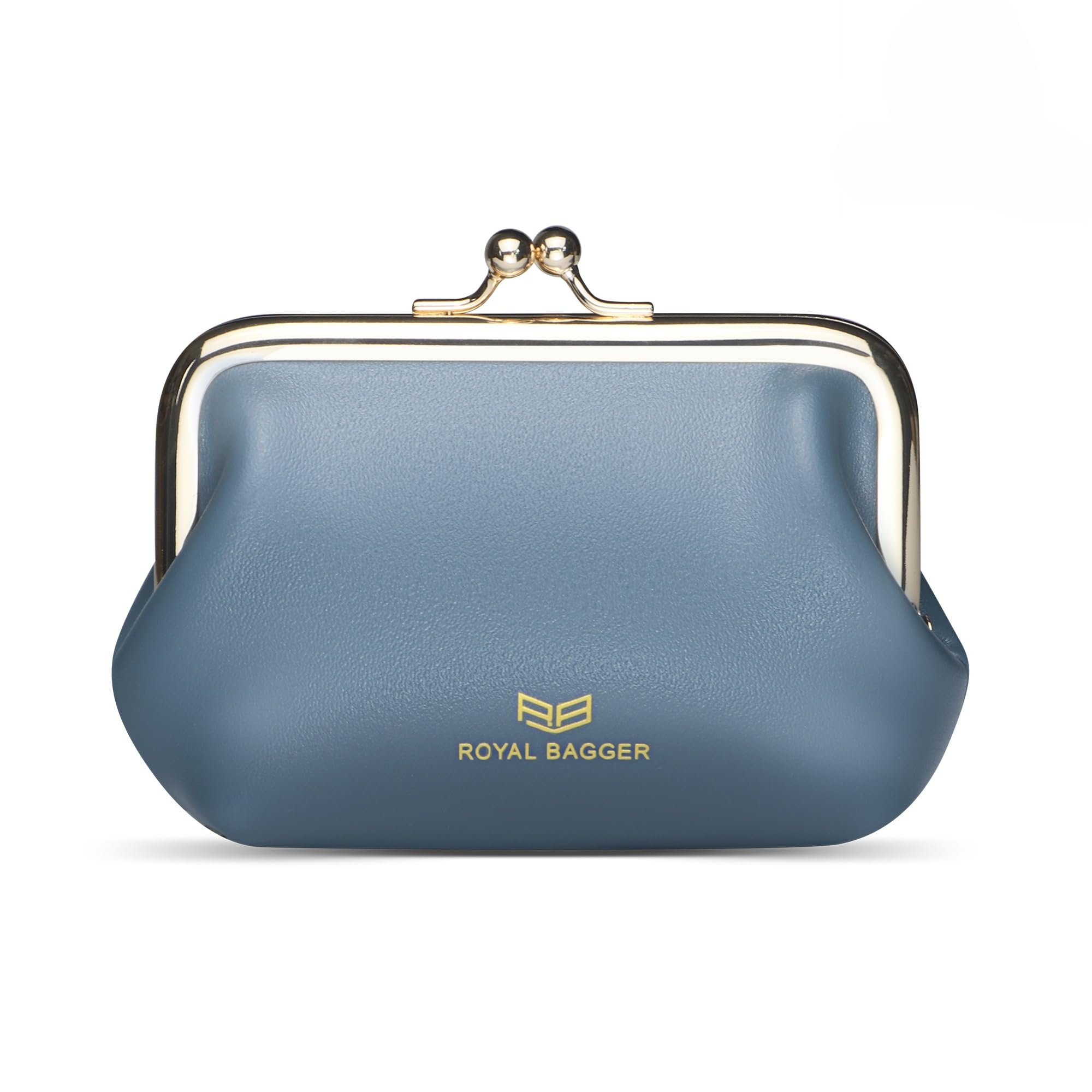 Royal Bagger Retro Kiss Lock RFID Kartenhalter Münze Geldbeutel für Frauen Echtes Rindsleder Kleine Lippenstift Tasche Mode Mini Schlüsselanhänger Brieftasche 3243 (Blau)