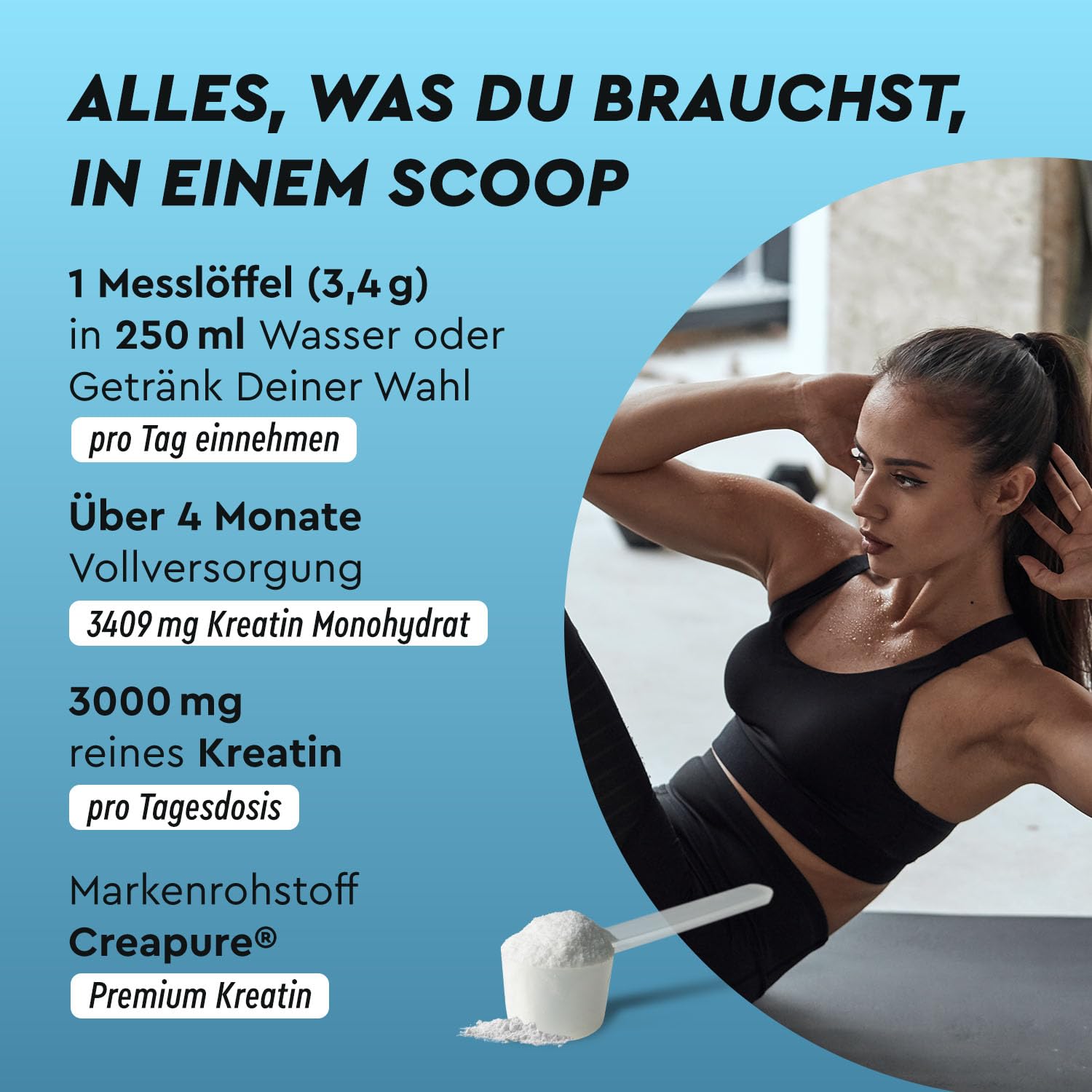 Creatin Monohydrat 500g (Creapure®) - 99,99% reines Mikronisiertes Pulver - 146 Portionen Kreatin Monohydrat - Premium Rohstoff aus Deutschland - Laborgeprüft in Deutschland hergestellt