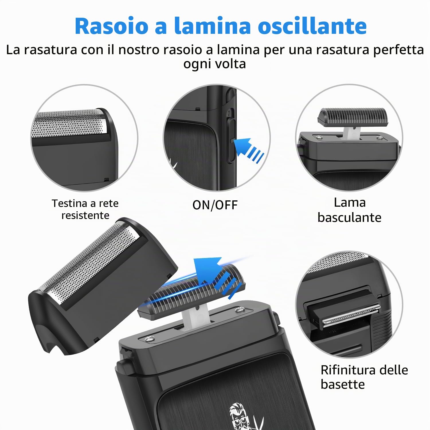 KEMEI Tagliacapelli professionale da uomo, senza fili, con 9 pettini guida