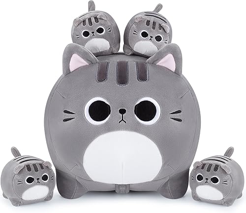 Miniatura 8 de Peluche de gato blanco, 5 piezas de familia de animales de peluche, gato blanco de 16 pulgadas, mamá y gato blanco con 4 gatitos bebés para niños,