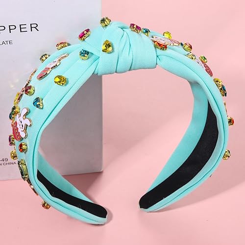 Miniatura 4 de Diadema de Pascua, lindo conejo, zanahoria, huevo de zanahoria, diadema anudada, colorida joyería de diamantes de imitación, banda de nudo ancho,