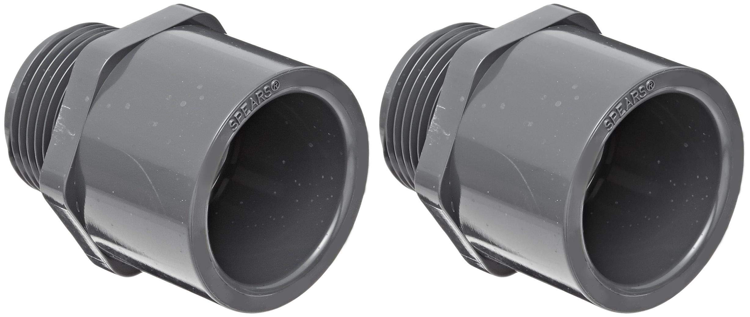 Spears 836 Series PVC Pipe Fitting, Adapter, Schedule 80, 1-1/4" Socket x NPT Male Pack of 2