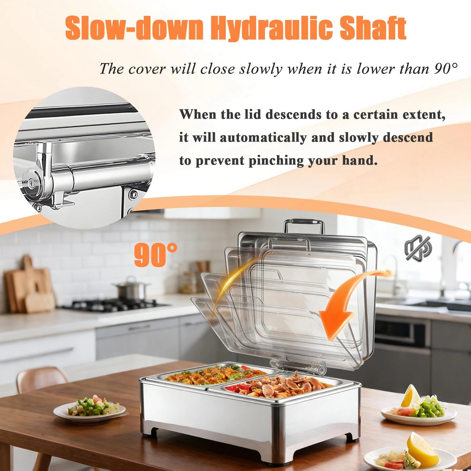 Chafing Dish Elettrico, 9L Scaldavivande Elettrico in Acciaio Inossidabile con Regolazione della Temperatura e Finestra Vetrata, Professionale Chafing Dish per Buffet, Ristorante(1/3)