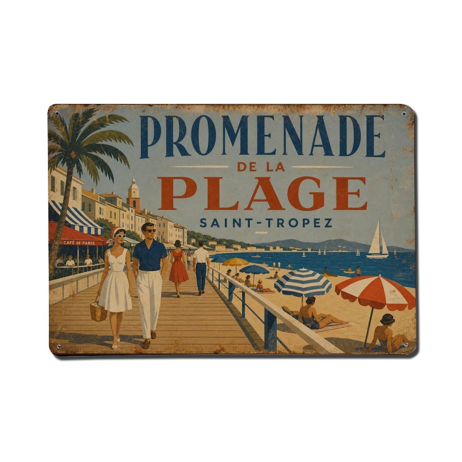 Fyrn Style Metal Tin Sign Vintage Travel Boardwalk Promenade France Seaside Walk