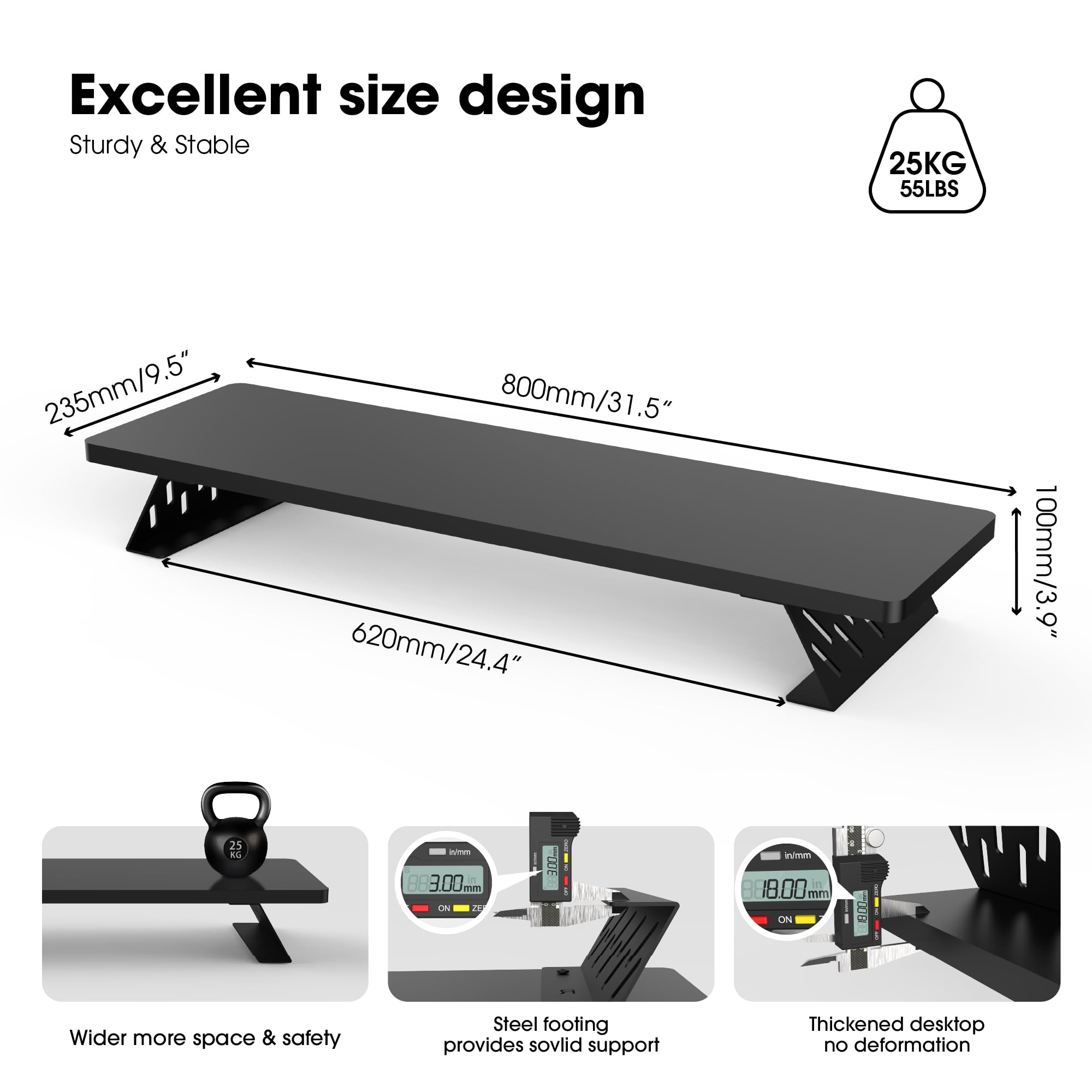 Fenge Réhausseur d'Écran d'Ordinateur, Support de Moniteur Portable, 80×23,5×10cm, Charge 25KG, Noir