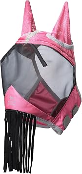 Harrison Howard CareMaster Horse Fly mask with Ears and Nose Fringe Fly Protector Defender Mask Light Pink M Cob