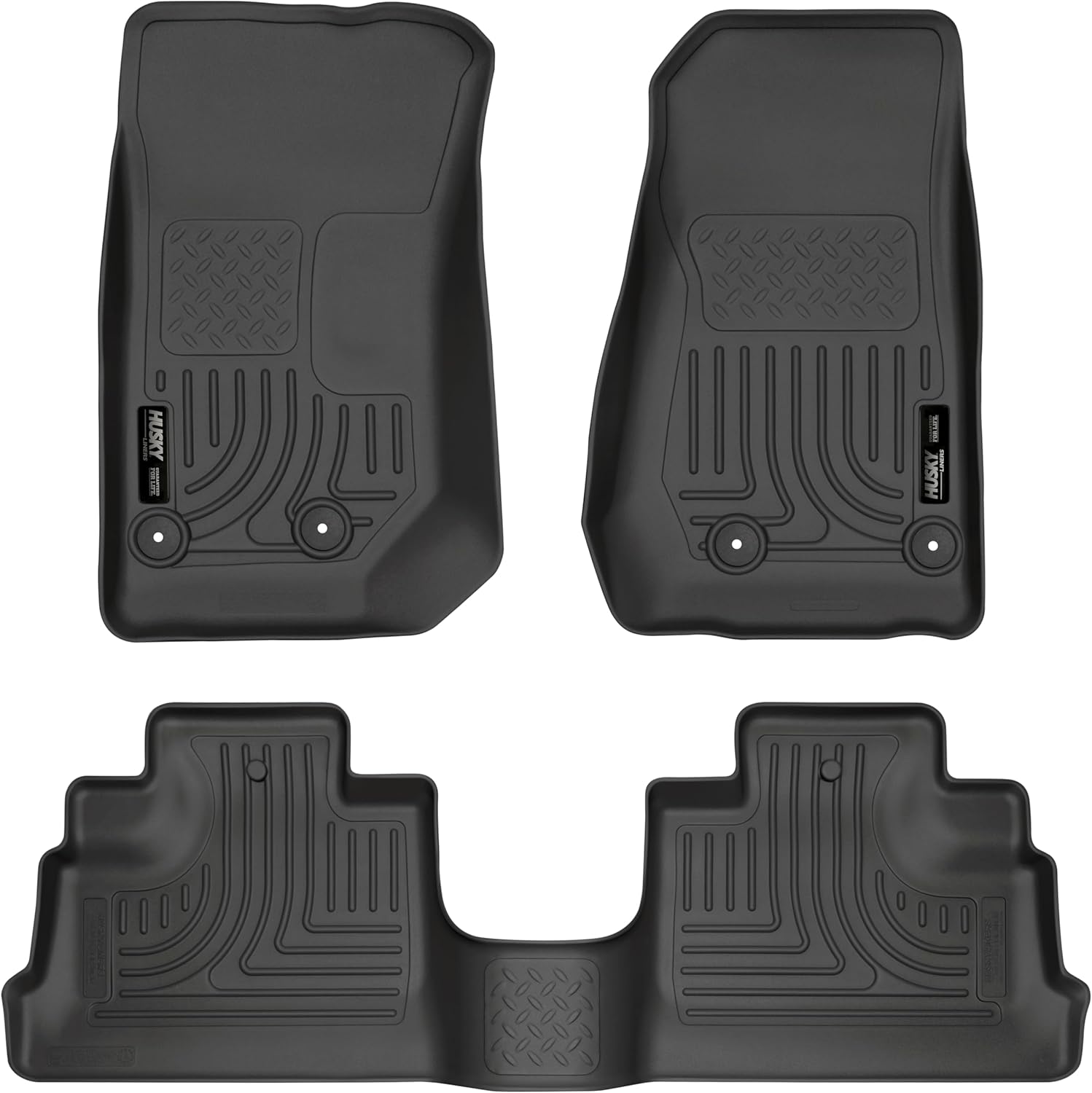 Husky Liners Weatherbeater Floor Mats | Fits 2007-2018 Jeep Wrangler (JK), Unlimited 4-Door | Front & 2nd Row, 3-pc Black - 93971