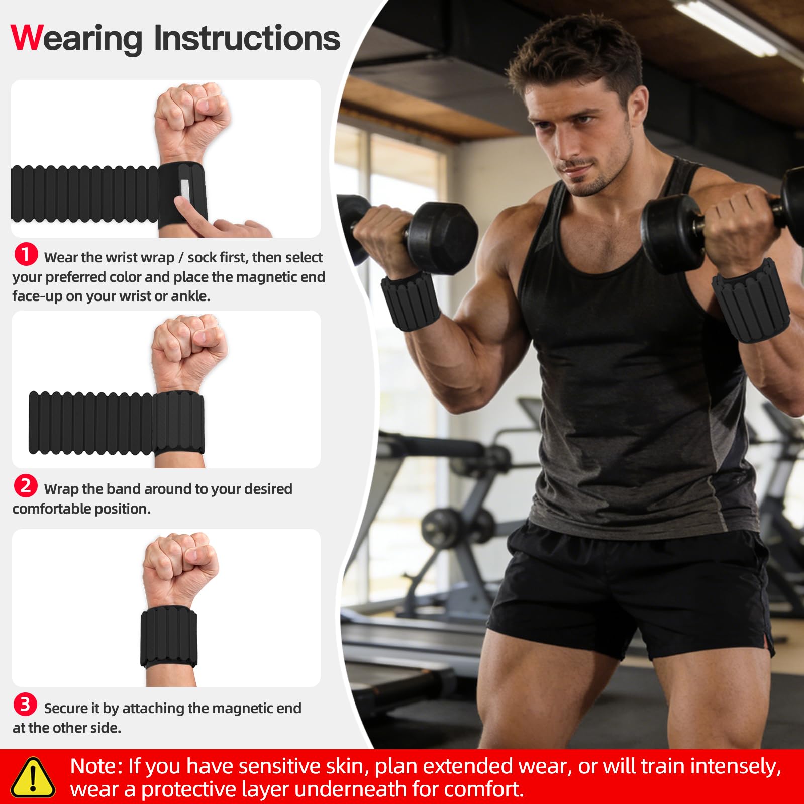 Abahub Pesi Magnetici Regolabili con Pesi 1kg Set da 2 per Polsi Caviglie | Polsiere per Palestra Domestica,Fasce con Pesi per Braccia e Gambe，Ankle Weights, Adatto per Yoga,Pilates, Jogging