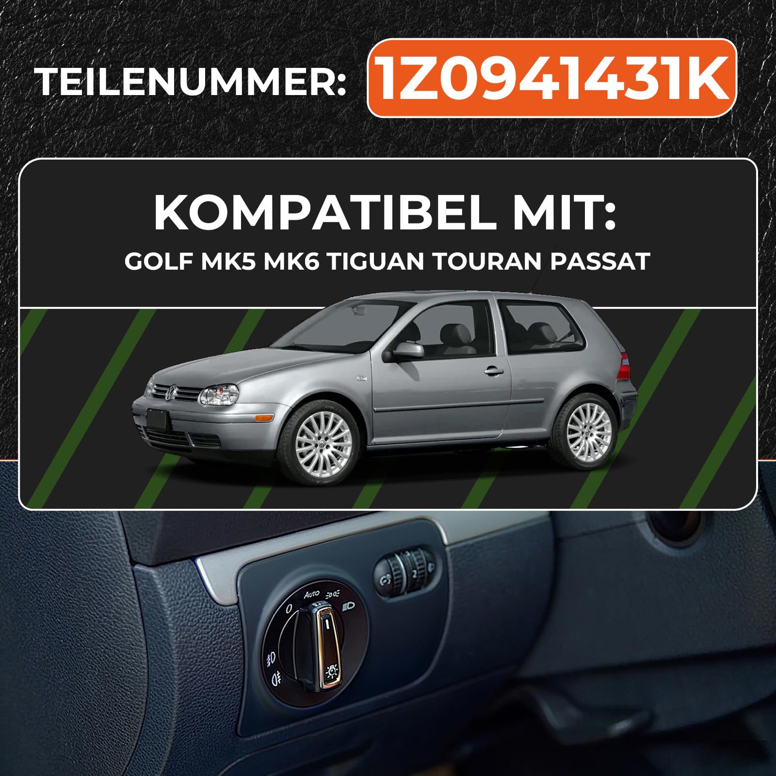 Scheinwerferschalter mit Automatischer Lichtsensormodul Kompatibel mit VW Golf MK5 MK6 Jetta Touran Passt, Scheinwerfer Steuerschalter Lampenschalter 1Z0941431K