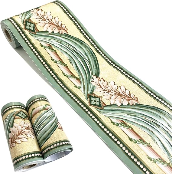 Mesoar Self Adhesive Vintage Green Floral Rattan Wallpaper Border Peel